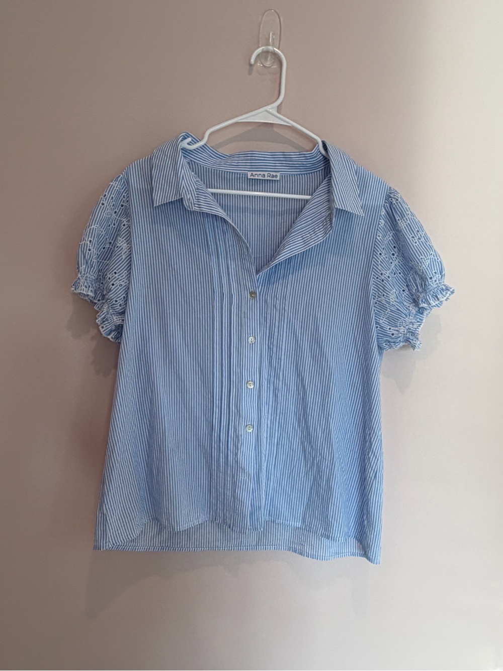 Light Blue Striped Button-Front Blouse